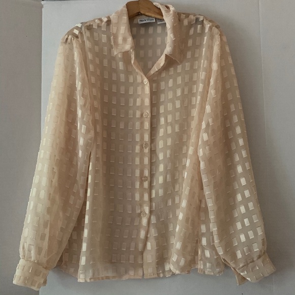 Vintage cream sheer champagne rectangle print top - Picture 5 of 8